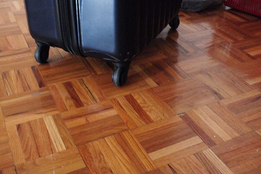 Close-up of spinner wheels on a wheeled suitcase